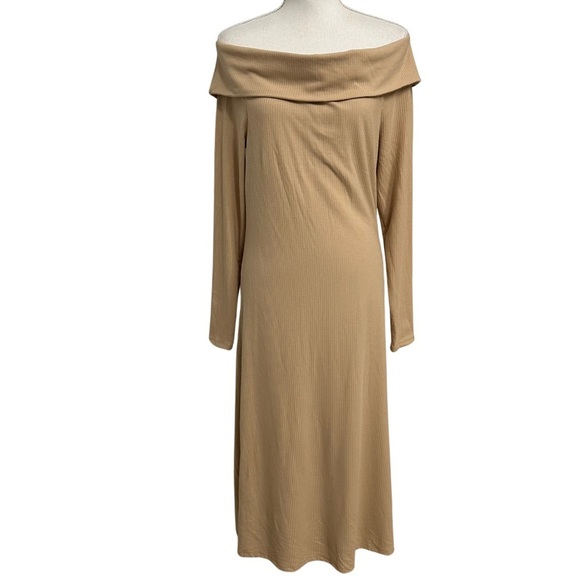 AFRM Cowl Neck Maxi Dress Ribbed SZ Large Sand Party Night Out Lined NWT - Picture 1 of 7
